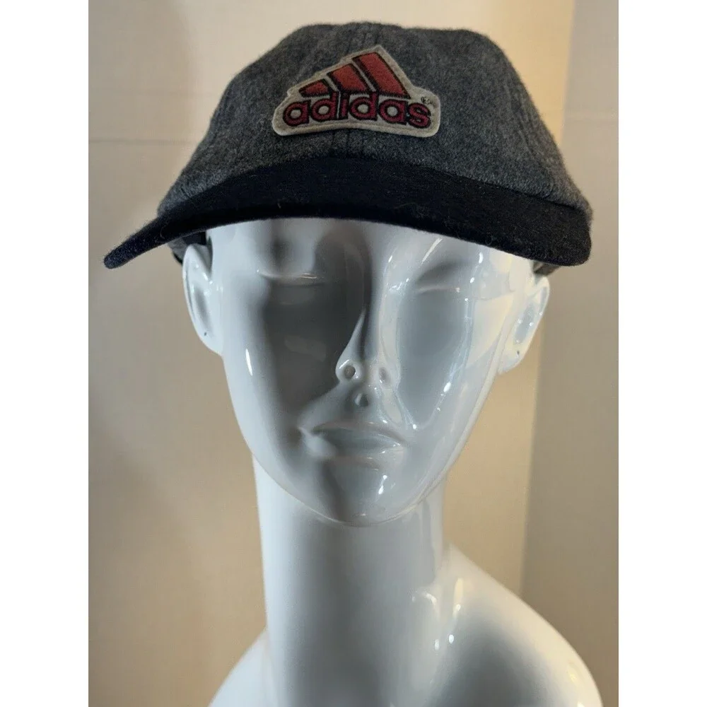 VTG Adidas Gray Black Wool Blend Baseball Hat/Cap Adjustable LOGO Patch